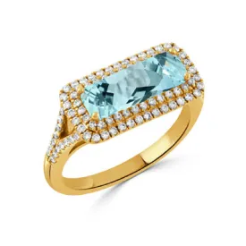 18K YELLOW GOLD DIAMOND AND SKY BLUE TOPAZ RING