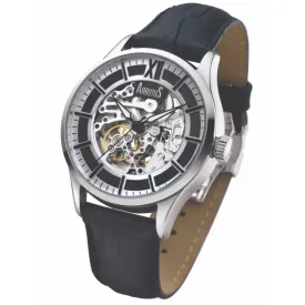 ARBUTUS AR901SWB SKELETON BLACK LEATHER MEN'S WATCH