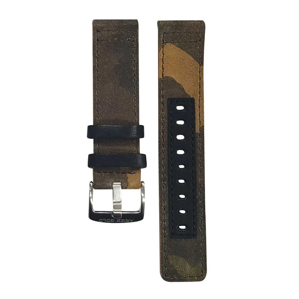 ARIES GOLD CAMO BROWN AG-L0031 SILVER BUCKLE LEATHER STRAP