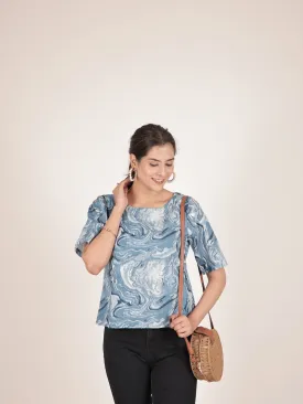 Blue Indigo Cotton Printed Top