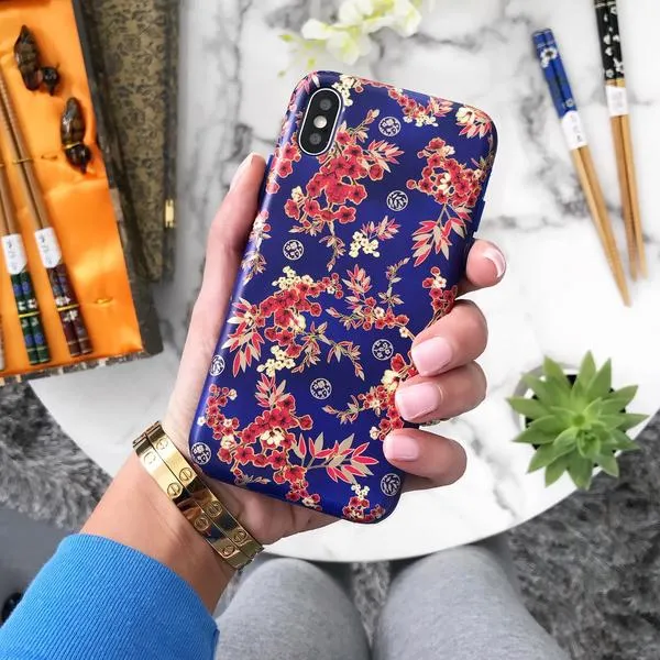 Cherry Blossom Floral Chrome iPhone Case