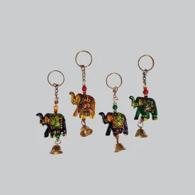 Elephant Lacquered Keychains with Stonework Set of 4 (Assorted Colors)