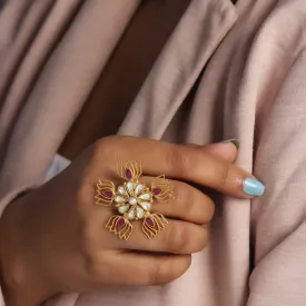 Five Lotus Gold Plated Jadau Ring