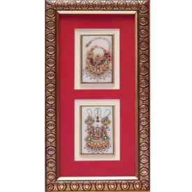 Handcrafted Jewelry Painting, Gold Leaf Meenakari Art, Two Marble Miniature - Wall decor