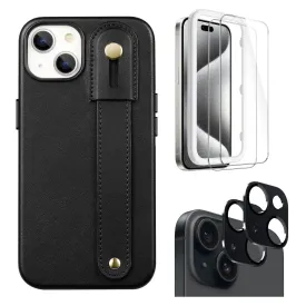 Indy Series Leather FingerGrip Case with Screen and Camera Protector - iPhone 15 Plus