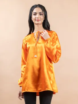 Orange Satin Full Sleeves Top