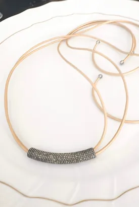 SALE | Pave Diamond Bar and Leather Necklace