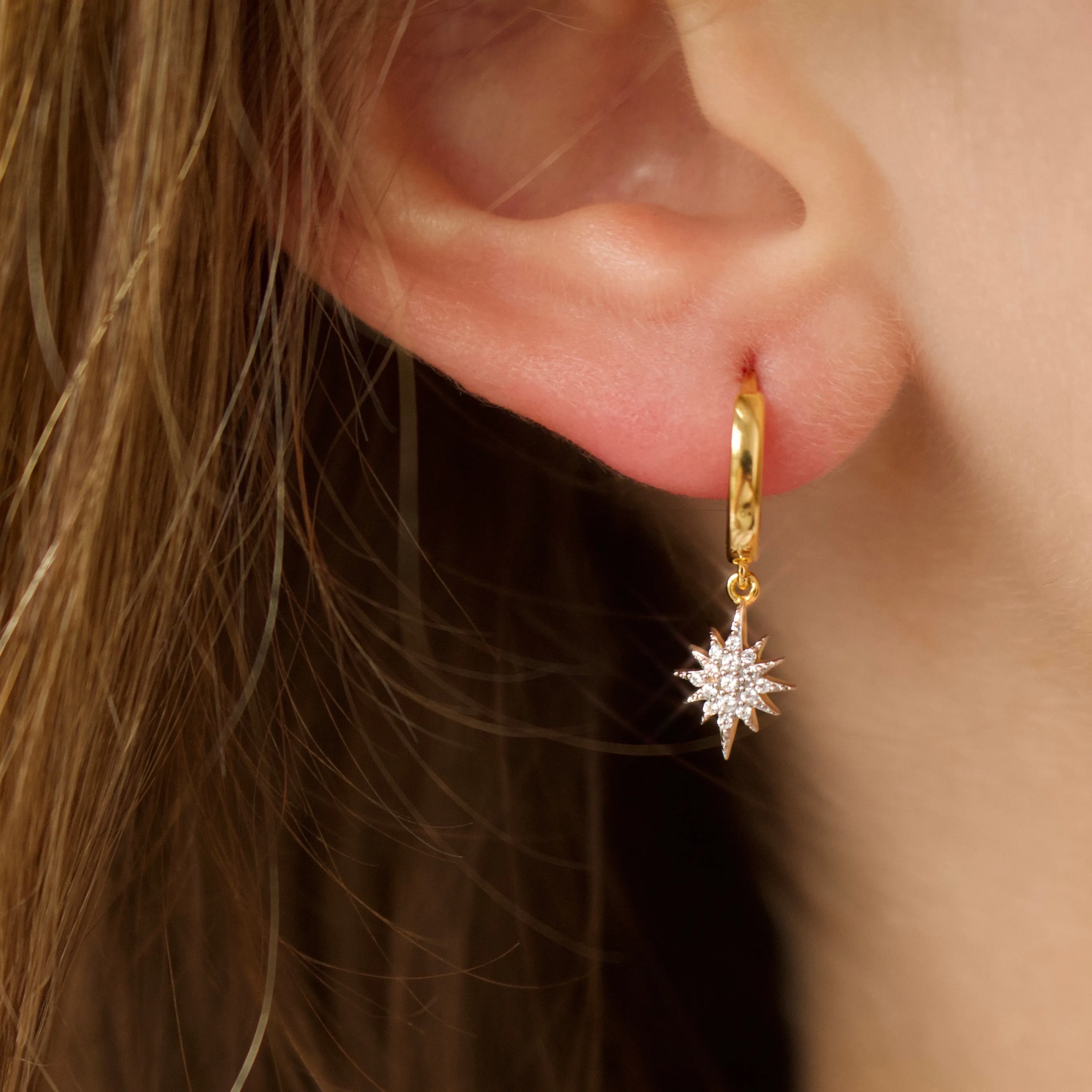 Starburst Drop Hoops In Gold Vermeil